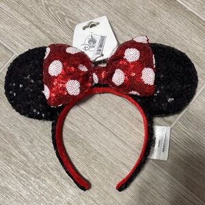 Disney Sequin Minnie Ears with Red Polka Dot Bow
